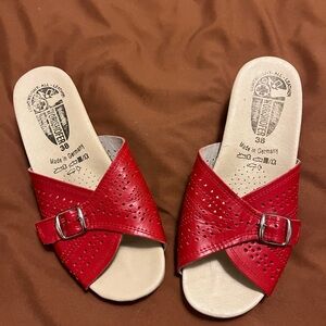 WORISHOFER Red Leather Mules NWOT